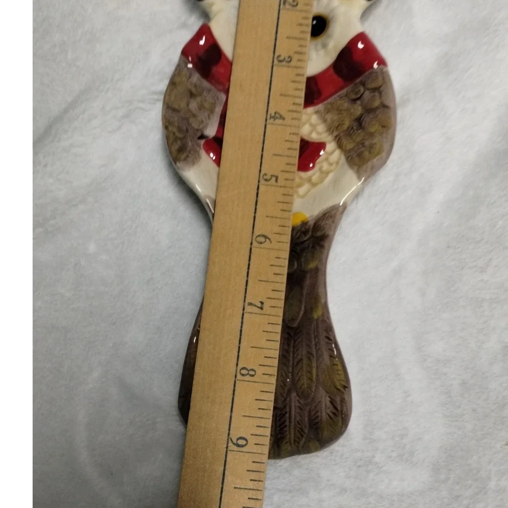 Cracker Barrel Owl Spoon Rest Christmas‎ Holiday Stoneware Top Hat Red Scarf